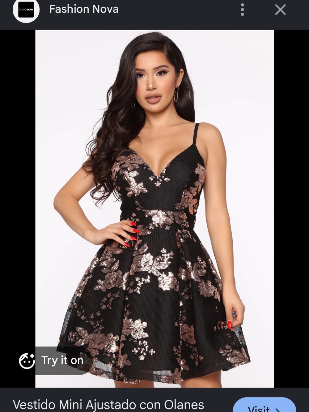 Black & Rose Gold Sequin Floral Party Dress for women